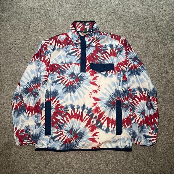 Eddie Bauer Jacket Mens Small Tie Dye Snap Button Henley Windbreaker Rain Shirt - Picture 1 of 5